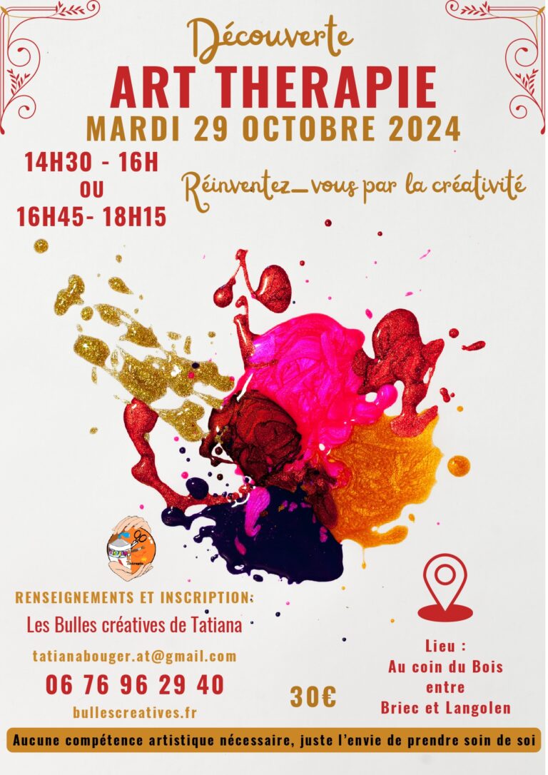 Affiche atelier découverte Art-thérapie 29 octobre 2024